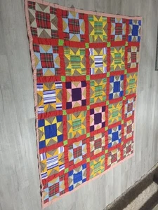 Patchwork multicolor acolchado vintage hecho a mano Country 65"X80" - Imagen 1 de 3
