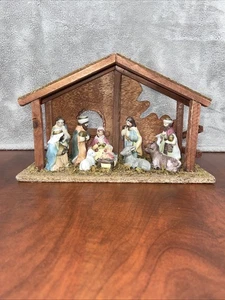 Vintage Krippe Set Holz Krippe Krippe 10 Teile befestigt 7” x 11” x 4” - Bild 1 von 12