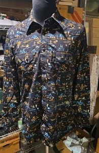 Rock & Roll Denim Western Cowboy Rodeo Black Pearl Snap Mens Size M - Picture 1 of 3