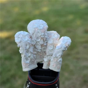 White Rose Flower Golf Club Headcover Driver /Fairway Wood/Hybrid/Putter Cover - Picture 1 of 13