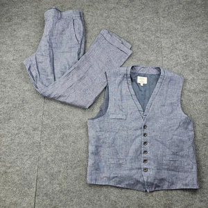 Baird McNutt Murano Suit Mens Large 32x31 Blue Linen Suit Summer Vest Preppy - Picture 1 of 15