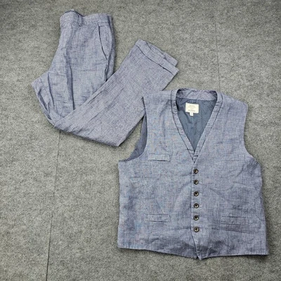 Baird McNutt Traje de Murano Para Hombres Grande 32x31 Azul Lino Traje Chaleco de Verano Preppy Foto 1 de 4