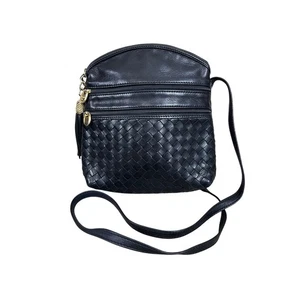 Michaelangelo Woven Black Soft Leather Crossbody Bag Double Zip Purse Italy - Picture 1 of 11