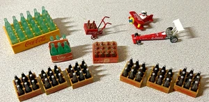 VTG Miniature Coca Cola Bottle & Plastic Crate Cart Car Plane w Bear 12 items - Picture 1 of 24