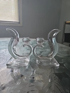 Viking Glass/New Martinsville Candle Holder Flame Squirrel Tail Set - Picture 1 of 8