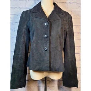 Wilsons Leather Womens Black Suede Jacket Vintage 90s Size M Patchwork Button - Picture 1 of 13