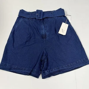 A New Day High-Rise Belted Cotton Casual Shorts Elastic Waist XS Blue - Picture 1 of 10