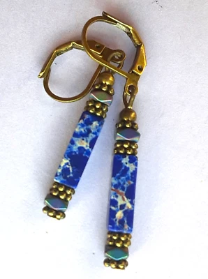 JASPE Azul Real Hematita Cristal Pendiente COBRE PALANCA Hecho a Mano XGE Foto 1 de 4