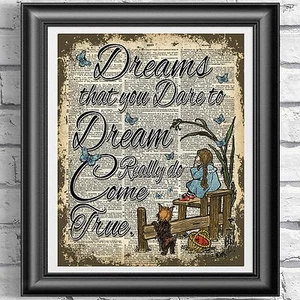 ART PRINT ON ORIGINAL ANTIQUE BOOK PAGE Wizard Of Oz Dorothy Dreams Dictionary - Picture 1 of 3