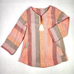 Soft Surrondings Women's Meca Tunic XS Pockets Coral/Lavender Stripes Tassel Zip - Picture 1 of 14
