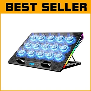 Ergonomic Multi-Function Laptop Cooling Pad with RGB Display & Dual USB Ports - Picture 1 of 9