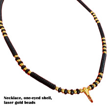 One Eyed Coconut Shell Necklace laser gold beads, Amulet necklace 1 hook, L 26cm