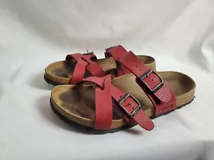 BIRKENSTOCK BIRKIS SANDALI NEPAL ROSSO BUFALO cinturino incrociato incrociato taglia 240 US 6 - Foto 1 di 9