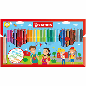 Fibre-Tip Pen with Cap-Ring - STABILO Cappi - Pack of 24 - Assorted Colours