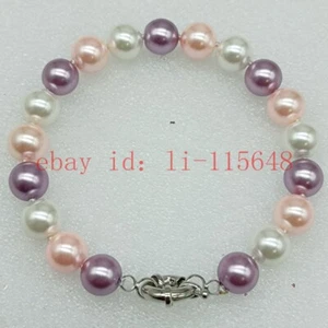 Fashion Beautiful 10mm Multicolor Shell Pearl Round Bead Bracelet 7.5" Handmade - Picture 1 of 3