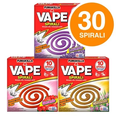 Vape Spirali Insetticida Antizanzara per Zanzare Tigre e Comuni 30 Zampironi