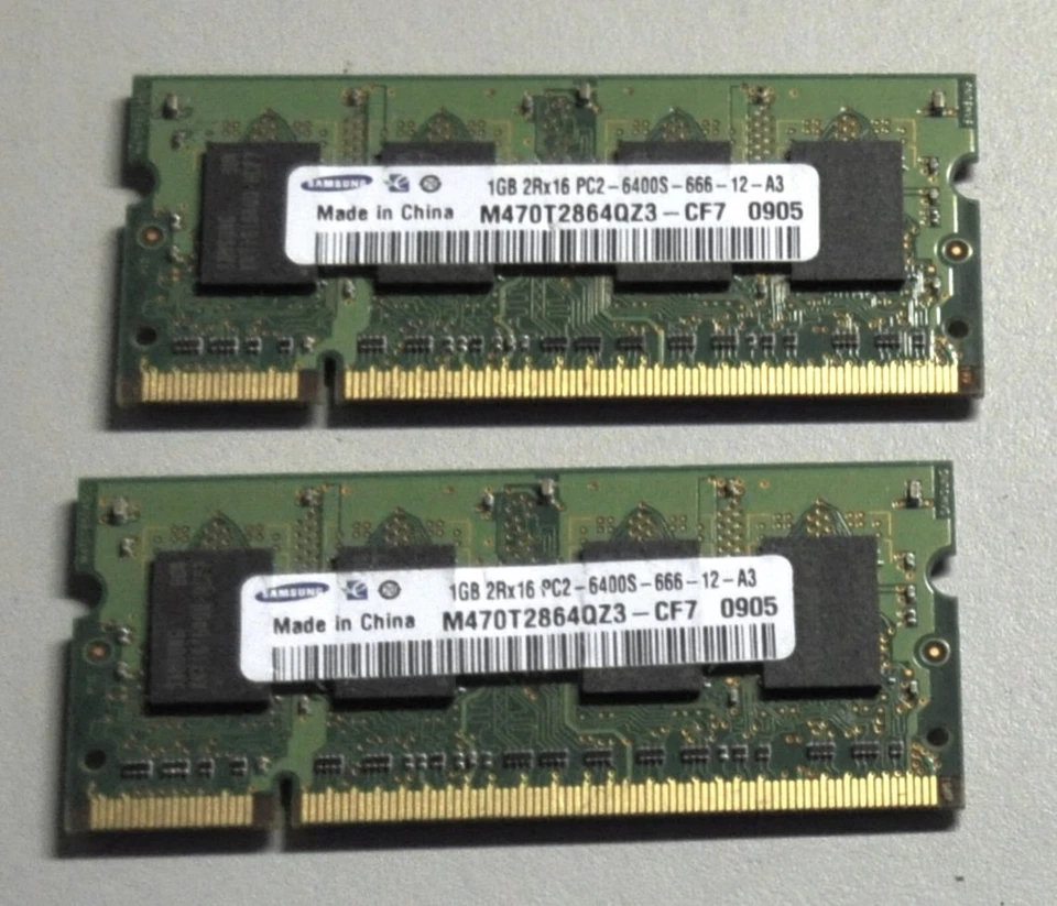 LAPTOP MEMORY 1GB SAMSUNG  2Rx16 PC-2 6400S  MATCHING PAIR GOOD SCHOOL SURPLUS - Image 1 of 1