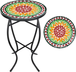 Mosaic Outdoor Side Table, 14" round Folding Plant Stand for Patio Garden Backya - Picture 1 of 8
