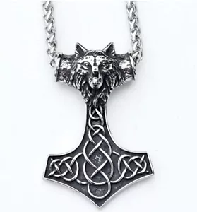 316L EDELSTAHL *** XXL Anhänger Thor Hammer Mjölnir Fenriswolf Fenrir Wolf Kette - Bild 1 von 8