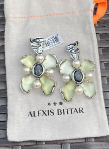 100% Authentic Alexis Bittar Sage Ombré Flower Lucite Pearl Clip On Earrings 395