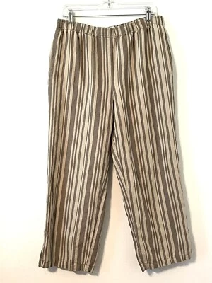 Pantalones Andrea Jovine Mezcla de Lino Marrón y Beige Rayas Talla L Bolsillos Foto 1 de 4