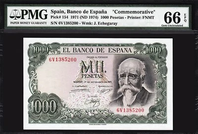 Spain Banco De Espana, 1000 1,000 Pesetas 1971 (1974) ,PMG 66 GEM, UNC EPQ P 154 - Image 1 of 2
