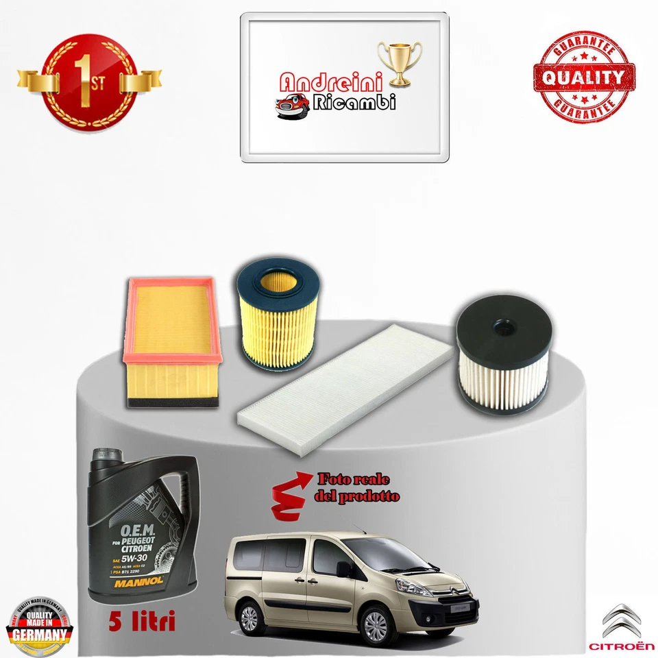 KIT TAGLIANDO FILTRI + OLIO CITROEN JUMPY II 2.0 HDi 94KW 128CV DAL 2011 ->
