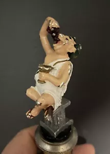 Vtg WTU Pewter Emperor Figure Eating Grapes Wine Bottle Stopper Cork Ring Chain - Picture 1 of 12