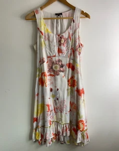 Gabriella Frattini Dress Womens Size 8 White Yellow Floral Frill Hem Sleeveless - Bild 1 von 16