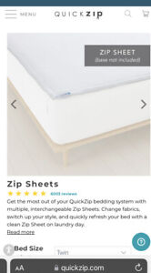 NIB- Quick Zip Add-On Sheet, White Sateen, Add On Top Zipper Sheet Only