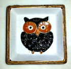 Vintage 1960 Owl Square Trinket Dish Pottery Stoneware Handmade 3 5/8 inch Japan