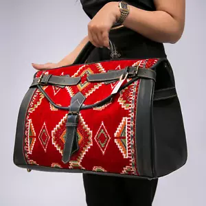 kilim travel bag Victorian Carpet Bag Mary Poppins Vintage Leather weekender - Picture 1 of 5