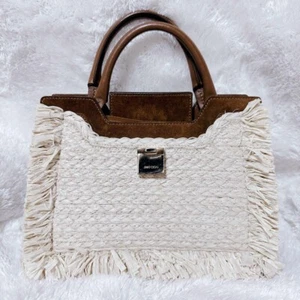 JIMMY CHOO Rebel Tote Shoulder Bag Leather Raffia Women Ladies Casual Japan - Picture 1 of 14