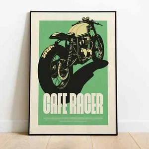 Retro Cafe-Racer Motorcycle Poster, Custom Vintage Biker Wall Art - Picture 1 of 3
