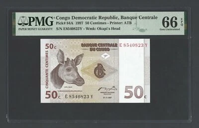 Congo Democratic 50 Francs 01-11-1997 P84A Uncirculated Graded 66 - Image 1 of 2