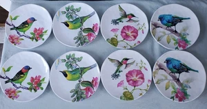 Michel Design Works Set of 8 Melamine Salad Plate Colorful Bird Floral Excellent - Picture 1 of 13