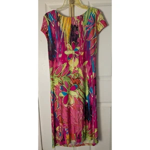 Alex Kim Kleid glatt Strick rot rosa Op Art Größe L Wickeloptik Flügelärmel - Bild 1 von 4