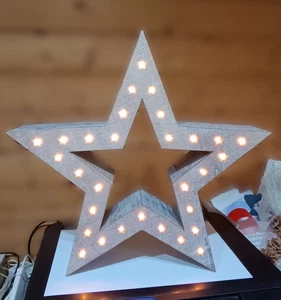 LED Stern Holz ,weiß gebeizt, leuchtet mit  30 LED warmweiß - Bild 1 von 14