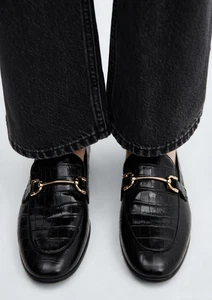 NEU MANGO MNG $ 100 SCHWARZ KROKO-GEPRÄGTES LEDER HORSEBIT HALBSCHUHE GRÖSSE 41 US 9,5 - Bild 1 von 8