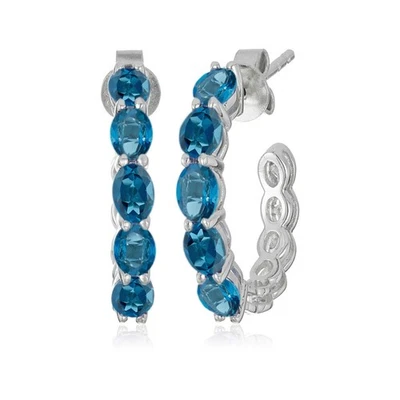 London Blue Topaz Half Hoop Earring For Women 925 Sterling Silver Earring - Image 1 of 2