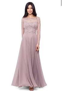 Xscape Evenings Size 18 Blush Chiffon Dress Beaded Sequin Long Sleeves Gown - Picture 1 of 11