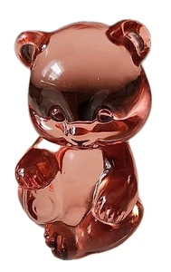 Vtg Fenton Cranberry Pink Art Glass Sitting Bear Figurine with Fenton Sticker - Picture 1 of 5