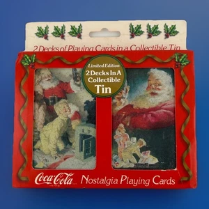 Coca-Cola Nostalgia Playing Cards 1996 Limited Edition Christmas Tin 2 Decks - Picture 1 of 15