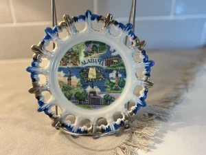 Alabama Vintage Scalloped State Commemorative Souvenir Plate Gold - Picture 1 of 2