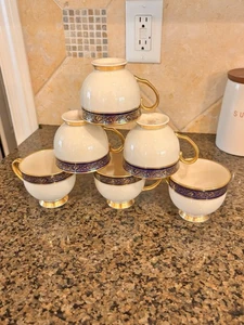 Lenox Barclay blue/gold cups Set Of 6 - Picture 1 of 5