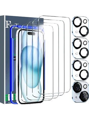 Ferilinso 4 Pack Screen Protector for iPhone 15 with 4 Pack Tempered Glass - NEW - Image 1 of 4