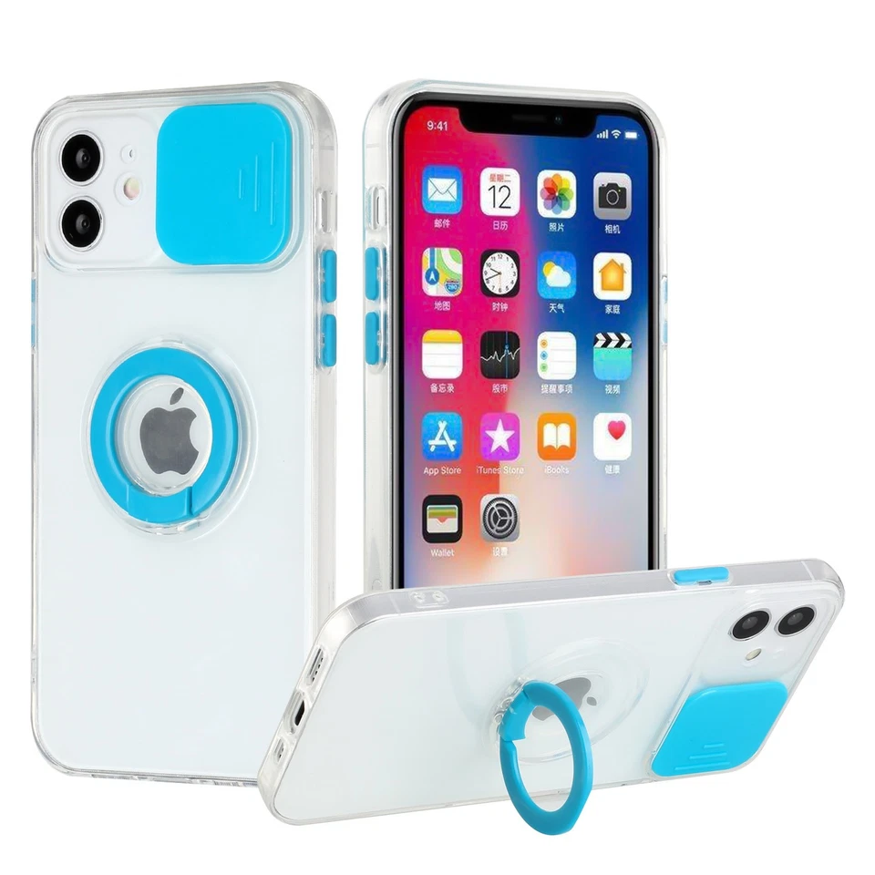 Funda Carcasa GSA Slick Cámara con Anillo para iPhone XR/9 - Transparente/Turquesa Foto 1 de 1