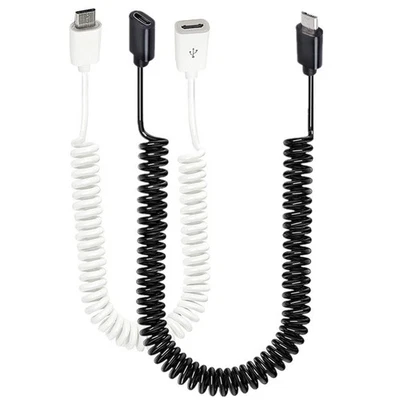 Micro USB B 5Pin Male to Female Coiled Charging Data Extension Cable 1m - Image 1 of 4