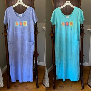 2 Vintage fresh produce women’s medium Daisy sleeveless maxi dress purple blue - Picture 1 of 17