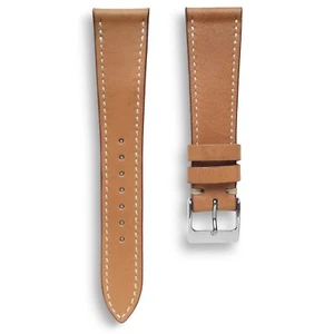 18mm Tan Smooth French Calf Hand-Stitched USA Made Leather Watch Band Strap - Picture 1 of 4